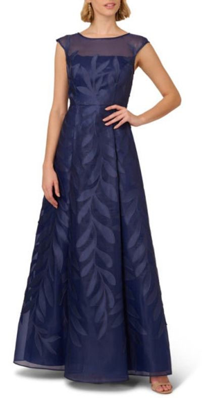 blue dress for baby girl One Shoulder Satin Floral Applique Gown In Dark Navy-Dark Navy / Regular / 0