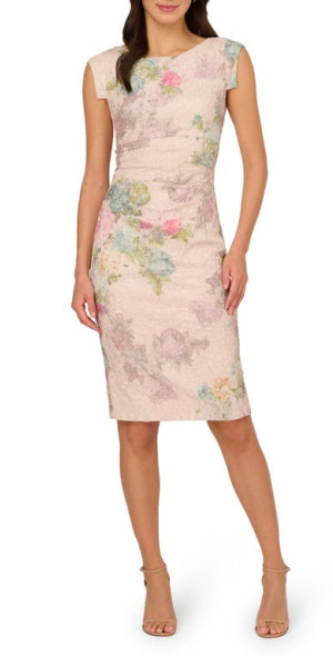 sachin and babi light blue dress Women's Sheath Dress Asymmetrical Neckline Adrianna Papell Matelasse Short  Flounce Dress