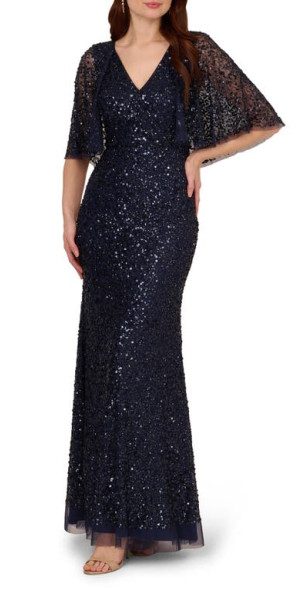 sachin and babi light blue dress ADRIANNA PAPELL Evening gown with sequins and decorative pearls in dusky  pink / rose gold main image 1