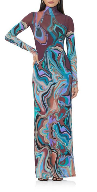 AFRM - Billie Print Long Sleeve Semisheer Dress in Abstract Marble at  Nordstrom