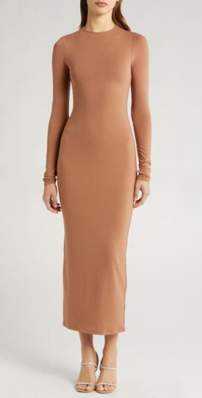 afrm long sleeve maxi dress AFRM Thelma Peach Roses Mesh Off-The-Shoulder Long Sleeve Maxi Dress