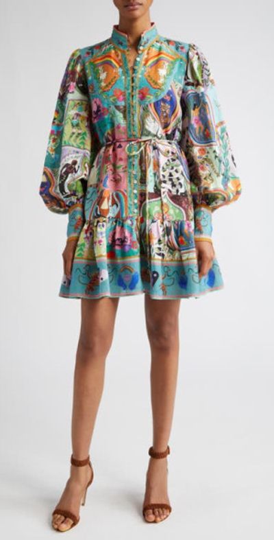 ALEMAIS Evergreen Belted Long Sleeve Button Front Fit Flare