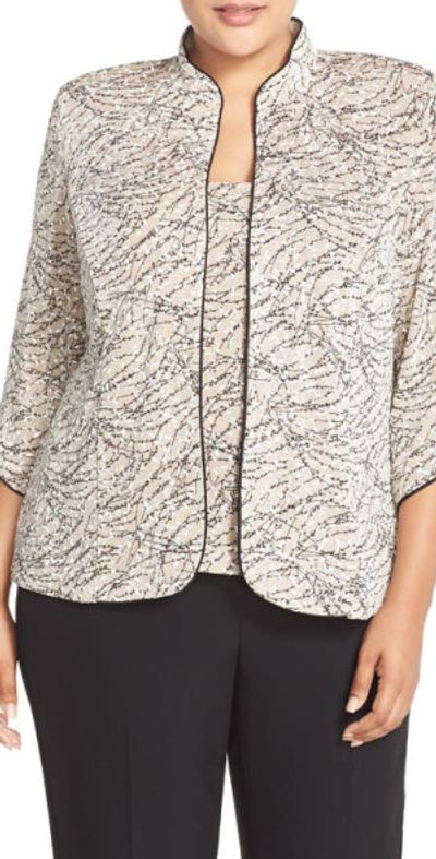Alex Evenings Alex Evenings Foiled Print Twinset in Beige at Nordstrom, Size 1X