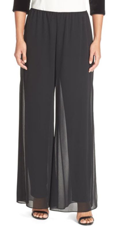 Alex Evenings Alex Evenings Georgette Overlay Pants in Black at Nordstrom, Size Small