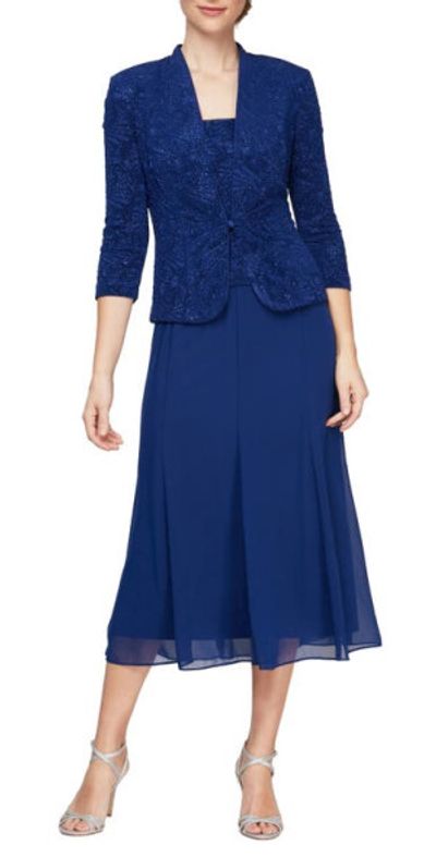 Alex Evenings - Glitter Mock Two-Piece Midi Dress with Jacket in  Electric/blue at Nordstrom