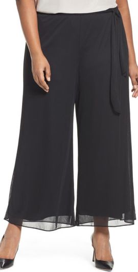 Alex Evenings Alex Evenings High Rise Tie Waist Wide Leg Pants in Black at Nordstrom, Size 1X