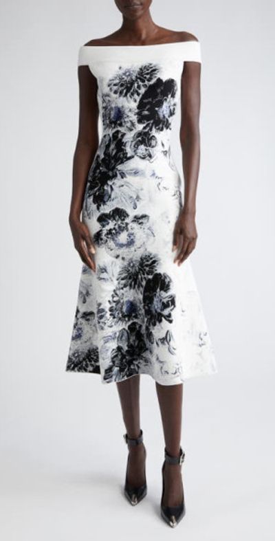 Alexander McQueen Chiaroscuro Floral Jacquard Off the Shoulder