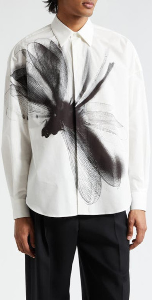 Alexander McQueen - Dragonfly Print Long Sleeve Cotton Button-Up
