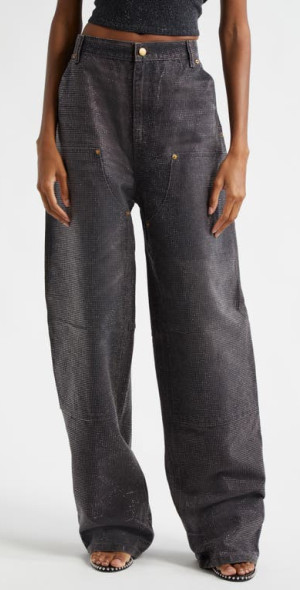 Alexander Wang - Hotfix Crystal Wide Leg Carpenter Jeans in Saloon