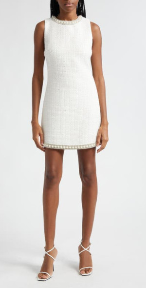 Alice + Olivia Alice + Olivia Coley Beaded Sleeveless Tweed Minidress in Off White