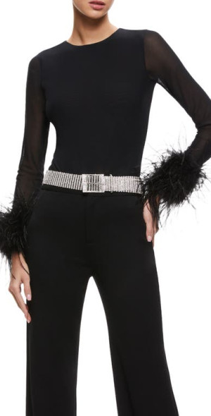 Alice & Olivia Delaina Feather Cuff Sleeve Top