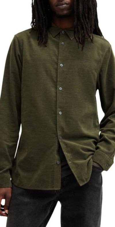 AllSaints AllSaints Birchwood Fine Wale Corduroy Button-Up Shirt in Cage Brown at Nordstrom, Size Medium