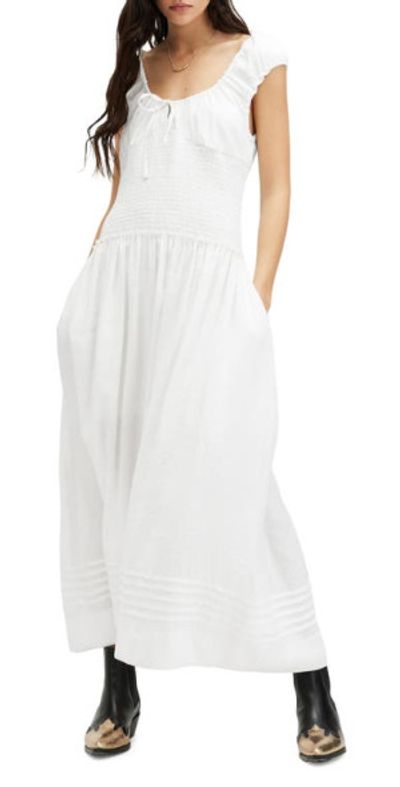 AllSaints - Eliza Smocked Bodice Maxi Dress in Chalk White at Nordstrom
