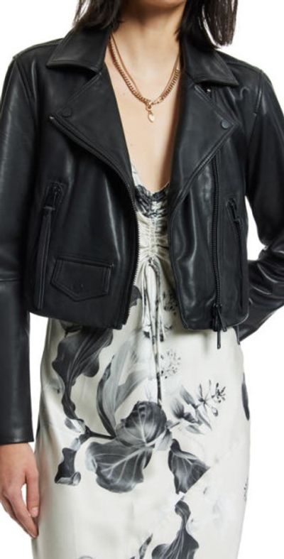 AllSaints AllSaints Elora Crop Leather Biker Jacket in Black at Nordstrom