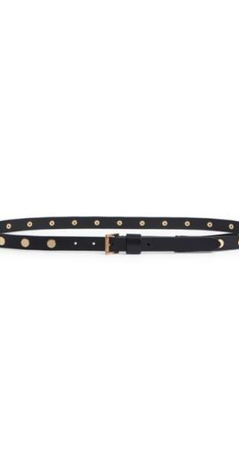 AllSaints AllSaints Flat Stud Leather Belt in Black/Warm Brass at Nordstrom, Size X-Small