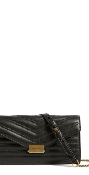 AllSaints Justine Quilted Leather Wallet on a Chain in Black at Nordstrom
