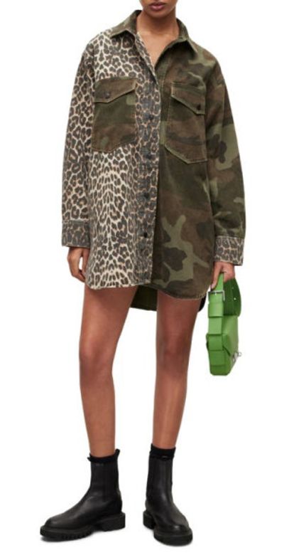 all saints green leopard dress All Saints Leopard Print Sheer Dress – A Bag In A Shell