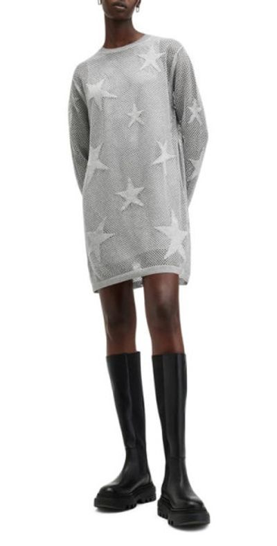 AllSaints - Seraph Star Long Sleeve Mesh Minidress in Silver Birch Grey at  Nordstrom, Size X-Small
