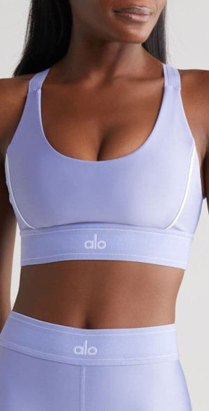 Alo - Airlift Suit Up Sports Bra in Lilac Blue/White