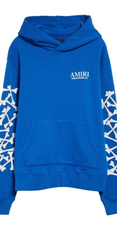 AMIRI AMIRI Bones Stacked Graphic Hoodie in Blue at Nordstrom, Size Small