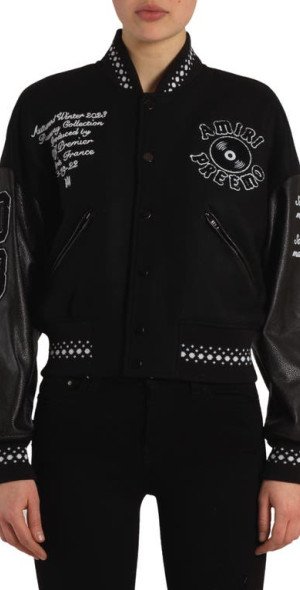 AMIRI - DJ Preemo Wool Blend Varsity Jacket in Black Multi at