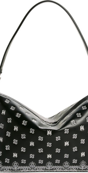 AMIRI - Monogram Paisley Leather Hobo Crossbody Bag in Black at
