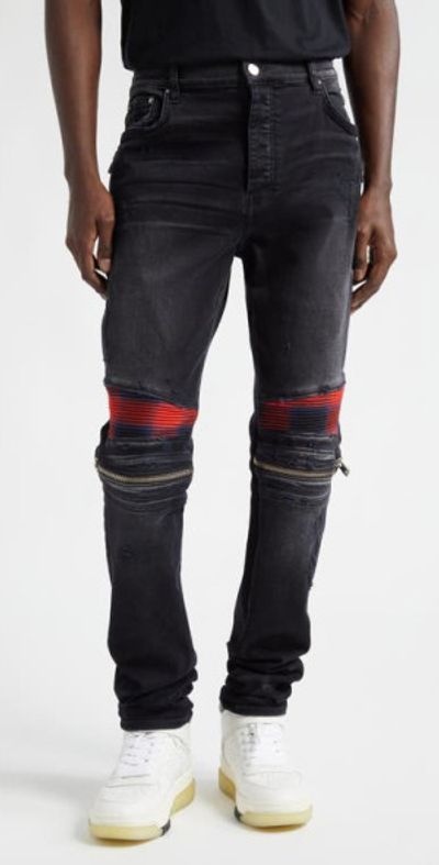 AMIRI MX2 Plaid Patch Skinny Jeans in Black at Nordstrom