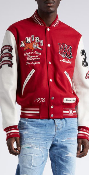 AMIRI - Tiger Patch Varsity Jacket in Red at Nordstrom