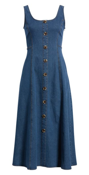 anne klein denim dress Annie Maxi - Square Neck front closure Vintage Calvin Klein Denim Dress
