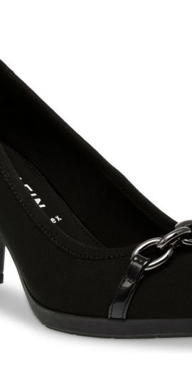 Anne Klein Anne Klein Celina Chain Block Heel Pump in Black Stretch at Nordstrom, Size 6.5