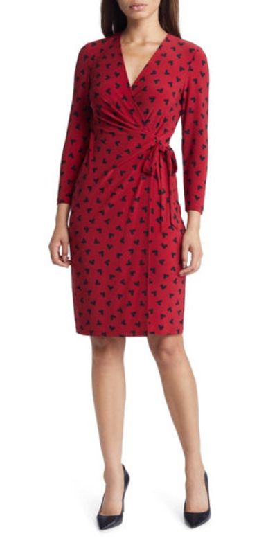 open lace back dress Anne Klein HI Low WRAP Dress Hibiscus Red at Amazon Women's Clothing store main image 0