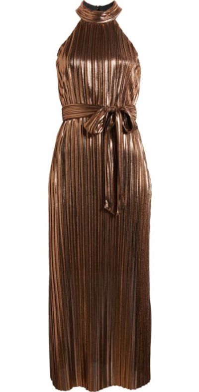 Anne Klein - Metallic Pliss Tie Waist Maxi Dress in Bronze at Nordstrom,  Size X-Small