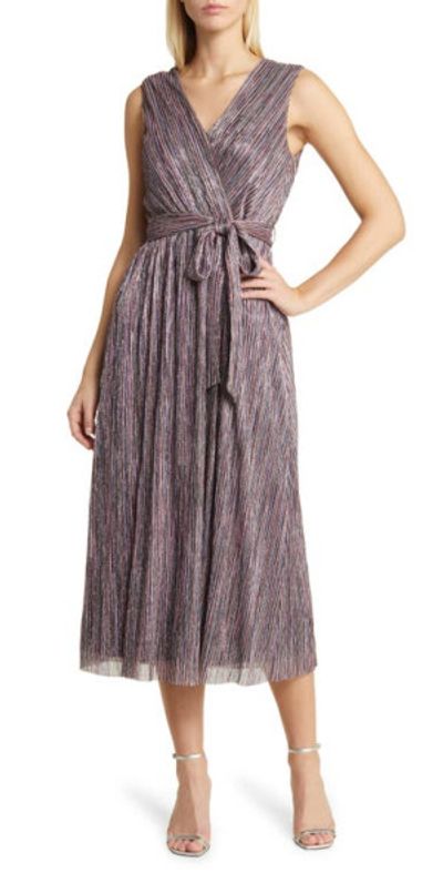 Anne Klein - Pliss Tie Belt Midi Dress in Ballet Multi at Nordstrom Anne Klein - Pliss Tie Belt Midi Dress in Ballet Multi at Nordstrom