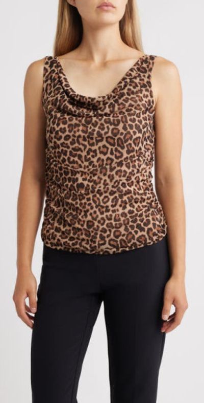 Anne Klein Anne Klein Ruched Cowl Neck Top in Beige/Black Leopard Print at Nordstrom, Size Xx-Small