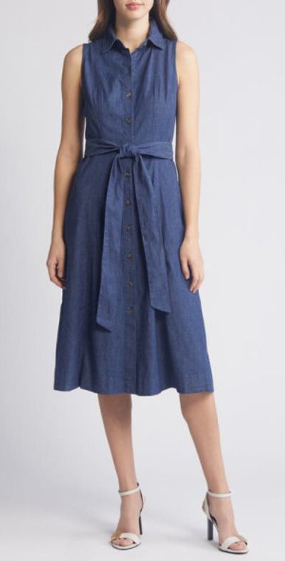 Anne Klein - Tie Belt Denim Shirtdress in Indigo