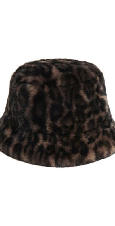 Apparis - Amara Leopard Pluche™ Faux Fur Bucket Hat in Dark  display picture 3