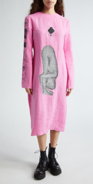 Ashley Williams - Executioner Long Sleeve Linen Dress in Pink