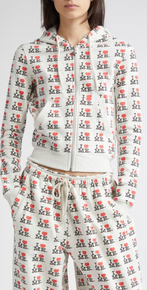 Ashley Williams - I Heart Me Shrunken Graphic Hoodie in Grey at