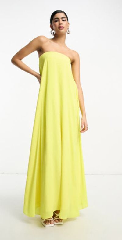 ASOS DESIGN - Cutout Strapless Trapeze Maxi Dress in Yellow at Nordstrom