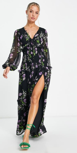 Asos Black Silk Floral Dress ASOS Curve Satin Floral Embroidered T