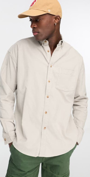ASOS DESIGN - Oversize Corduroy Button-Down Shirt in Stone at Nordstrom