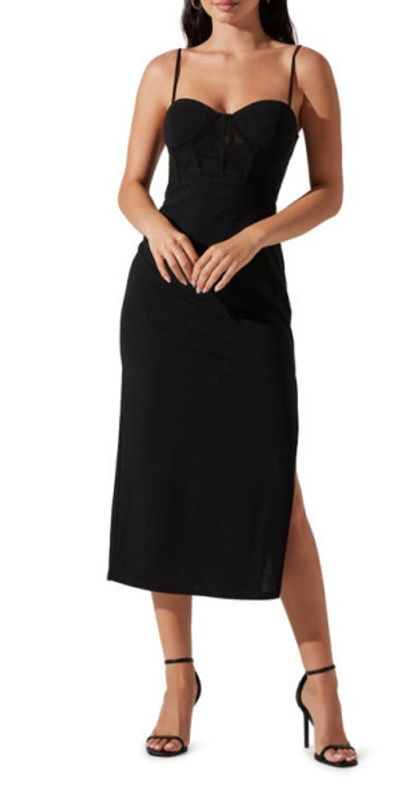 astr the label black midi dress Sequin Long Sleeve Off Shoulder Maxi Dress - Black main image 0
