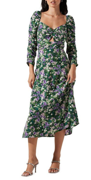 Deals Floral Floral Long Sleeve Midi Dress Astr The Label Astr The Label  Flutter Sleeve Maxi Dress In Blue In Pink Blue