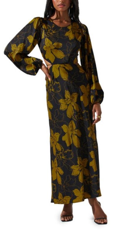 ASTR the Label Quinn Floral Cutout Long Sleeve Dress in Black