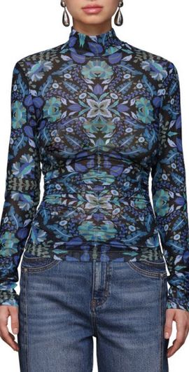 Avec Les Filles Avec Les Filles Floral Print Mock Neck Long Sleeve Shirt in Autumn Ditsy at Nordstrom, Size Medium
