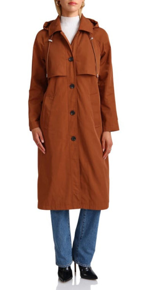 Avec Les Filles Relaxed Longline Water Resistant Raincoat in Rust