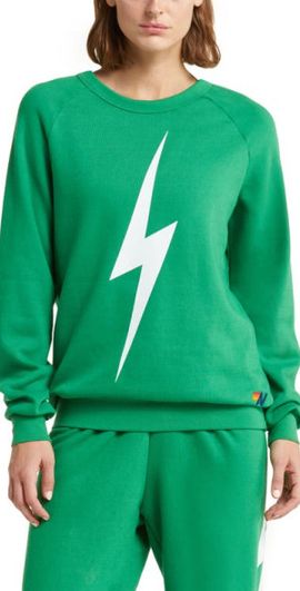 Aviator Nation Aviator Nation Bolt Crewneck Sweatshirt in Kelly Green/White at Nordstrom
