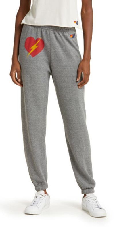 Aviator Nation Aviator Nation Bolt Heart Cotton Blend Joggers in Heather Grey