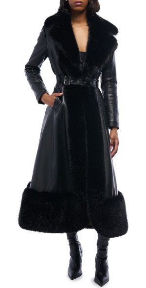 AZALEA WANG - Vivian Faux Fur & Faux Leather Longline Coat in AZALEA WANG - Vivian Faux Fur & Faux Leather Longline Coat in