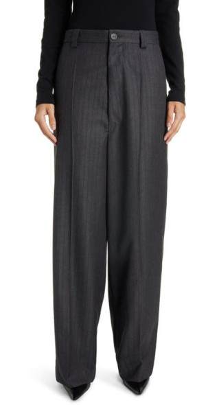 パンツ Balenciaga Pinstripe Twill Straight-Leg Pants BALENCIAGA pinstripe straight-leg trousers | REVERSIBLE